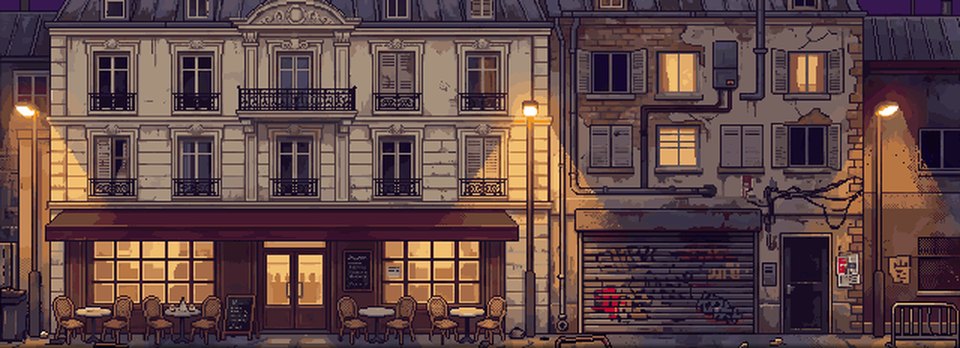 Décor de café dans le jeu de baston rétro Les Ténèbres